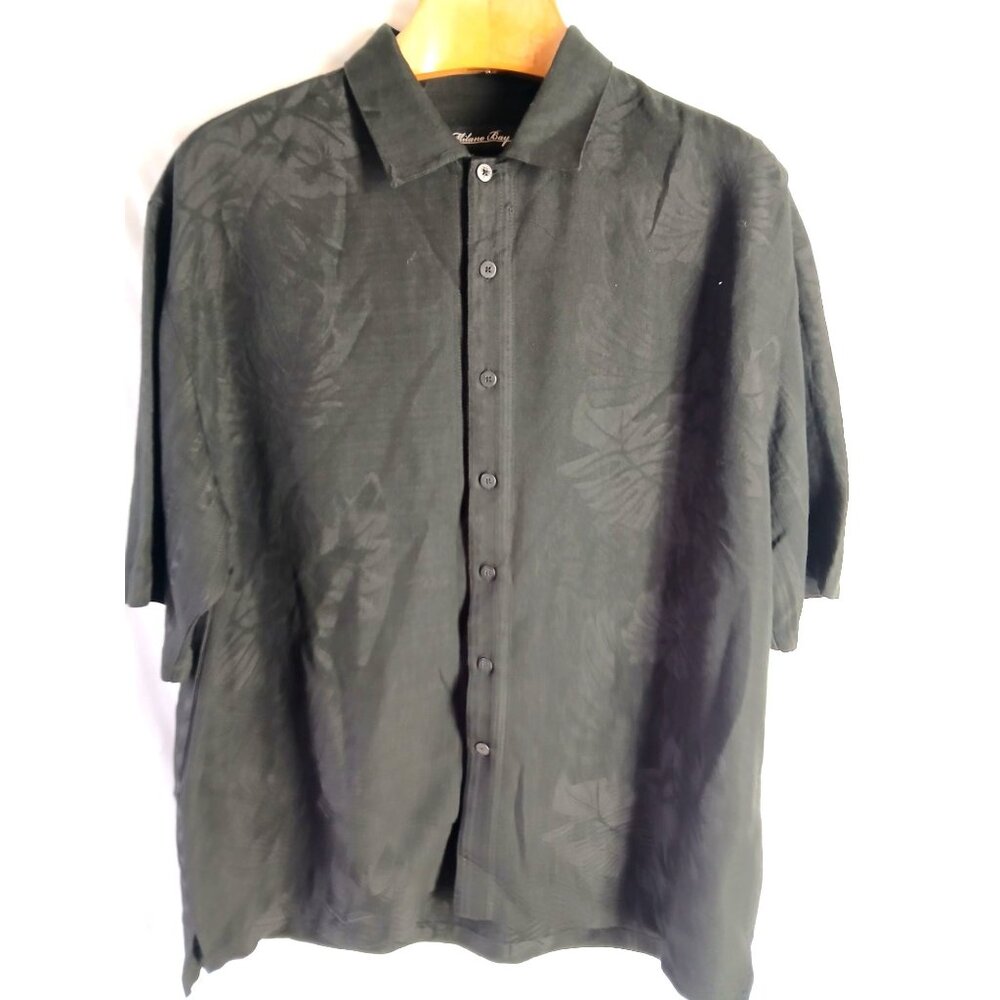 Milano Bay Black Jacquard Palm Island Hawaiian Button Up Shirt Size XXL Rayon